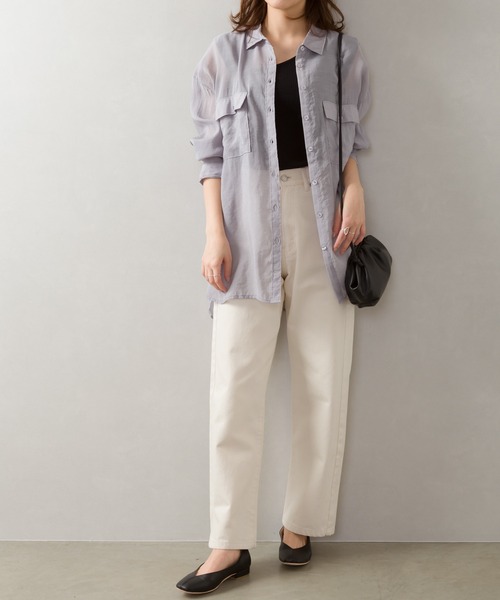 SpRay（スプレイ）の「シアーＢＩＧシャツ（シャツ/ブラウス・レディース・アイボリー/ブラック/イエロー×グリーン/ベージュ/ライトカーキ/ラベンダー/ピンク・FREE）」の13枚目の写真