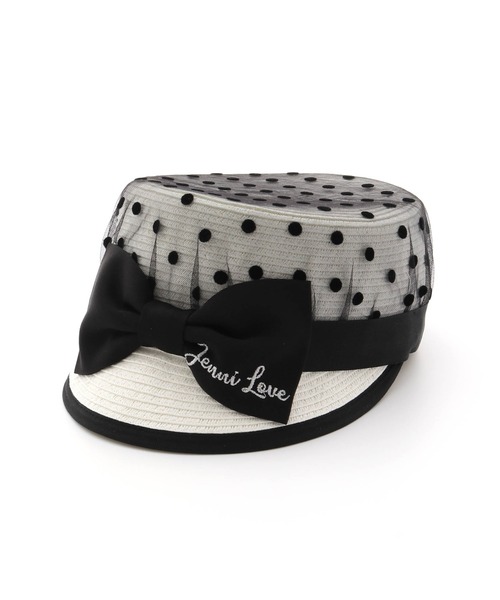 JENNI love（ジェニィラブ）の「ドットチュールキャスケット（キャスケット・キッズ・ブラック/ベージュ/オフホワイト・54cm/56cm）」の2枚目の写真
