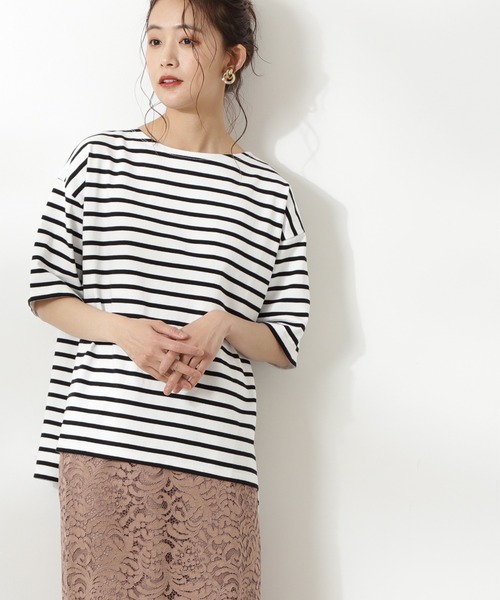 N.（N. Natural Beauty Basic）（エヌエヌナチュラルビューティーベーシック）の「◆度詰めボーダーＴシャツ（Tシャツ/カットソー・レディース・パープル系その他/ブルー系その他/ブラック系その他・MEDIUM）」の2枚目の写真