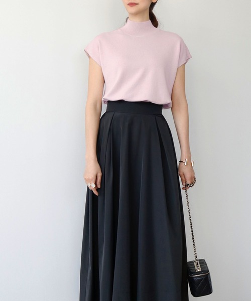 ELFRANK(エルフランク)の「ハイネック 半袖 サマーニット プルオーバー モックネック(ニット/セーター・レディース・ブラック/グレー/ベージュ/クリーム/オレンジ/グリーン/ピンク・FREE)」の12枚目の写真