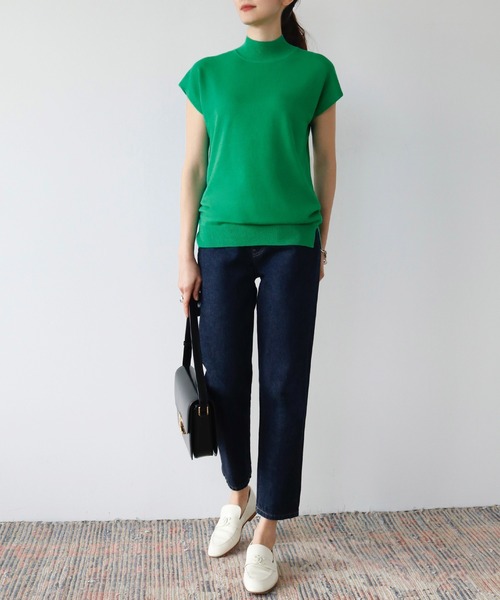 ELFRANK(エルフランク)の「ハイネック 半袖 サマーニット プルオーバー モックネック(ニット/セーター・レディース・ブラック/グレー/ベージュ/クリーム/オレンジ/グリーン/ピンク・FREE)」の13枚目の写真