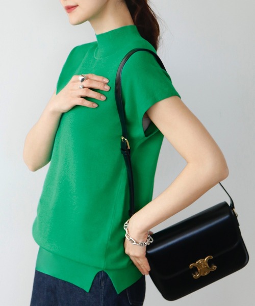 ELFRANK(エルフランク)の「ハイネック 半袖 サマーニット プルオーバー モックネック(ニット/セーター・レディース・ブラック/グレー/ベージュ/クリーム/オレンジ/グリーン/ピンク・FREE)」の14枚目の写真