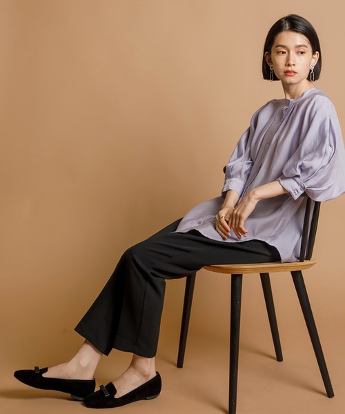 CIENA(シエナ)の「2wayスタンドカラーボリュームハーフスリーブシアーシャツ(シャツ/ブラウス・レディース・オフホワイト/グリーン/ブルー/ブラック・FREE)」の4枚目の写真