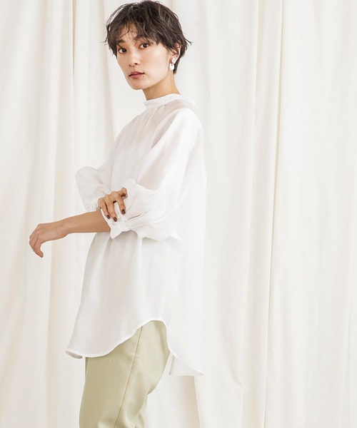 CIENA(シエナ)の「2wayスタンドカラーボリュームハーフスリーブシアーシャツ(シャツ/ブラウス・レディース・オフホワイト/グリーン/ブルー/ブラック・FREE)」の18枚目の写真