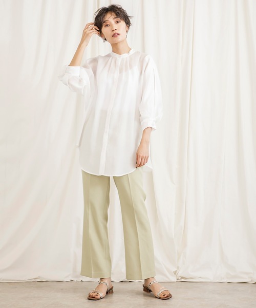 CIENA(シエナ)の「2wayスタンドカラーボリュームハーフスリーブシアーシャツ(シャツ/ブラウス・レディース・オフホワイト/グリーン/ブルー/ブラック・FREE)」の13枚目の写真