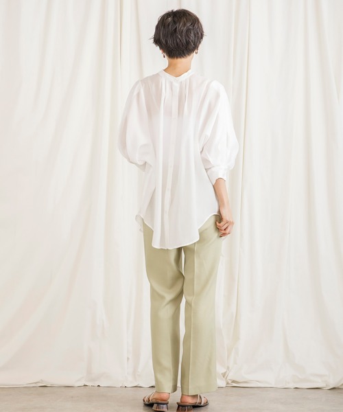 CIENA(シエナ)の「2wayスタンドカラーボリュームハーフスリーブシアーシャツ(シャツ/ブラウス・レディース・オフホワイト/グリーン/ブルー/ブラック・FREE)」の9枚目の写真
