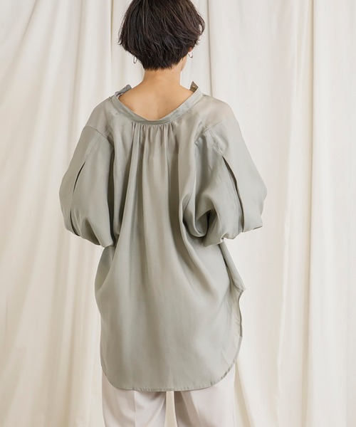 CIENA(シエナ)の「2wayスタンドカラーボリュームハーフスリーブシアーシャツ(シャツ/ブラウス・レディース・オフホワイト/グリーン/ブルー/ブラック・FREE)」の12枚目の写真