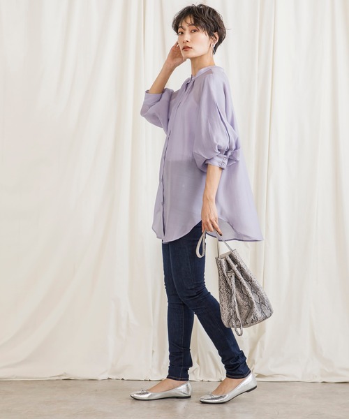 CIENA(シエナ)の「2wayスタンドカラーボリュームハーフスリーブシアーシャツ(シャツ/ブラウス・レディース・オフホワイト/グリーン/ブルー/ブラック・FREE)」の15枚目の写真