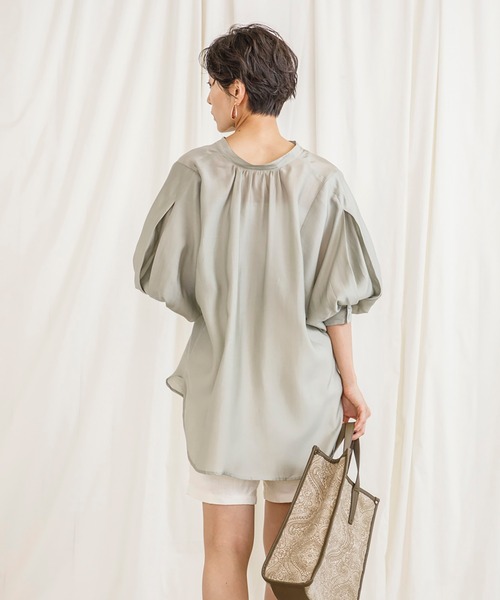 CIENA(シエナ)の「2wayスタンドカラーボリュームハーフスリーブシアーシャツ(シャツ/ブラウス・レディース・オフホワイト/グリーン/ブルー/ブラック・FREE)」の21枚目の写真