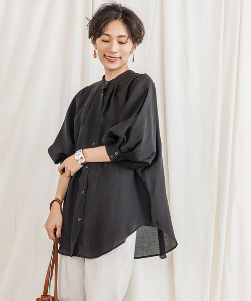 CIENA(シエナ)の「2wayスタンドカラーボリュームハーフスリーブシアーシャツ(シャツ/ブラウス・レディース・オフホワイト/グリーン/ブルー/ブラック・FREE)」の14枚目の写真