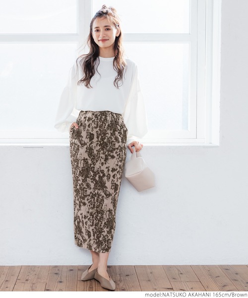 coca(coca)(コカ)の「\\新色登場//花柄プリーツスカート(スカート・レディース・ホワイト/ブラウン・ONE SIZE)」の7枚目の写真