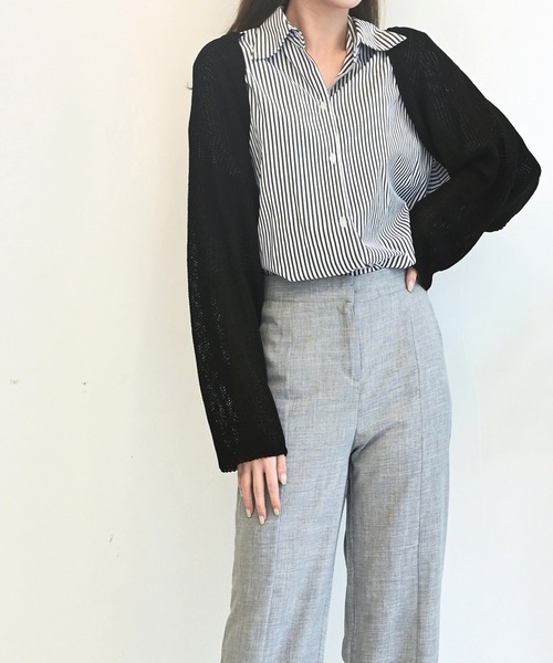 me+em select（ミームセレクト）の「メッシュサマーニットショートカーディガン（カーディガン/ボレロ・レディース・スカイブルー/ブラック/ベージュ/イエロー・FREE）」の2枚目の写真