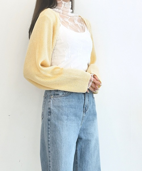 me+em select（ミームセレクト）の「メッシュサマーニットショートカーディガン（カーディガン/ボレロ・レディース・スカイブルー/ブラック/ベージュ/イエロー・FREE）」の14枚目の写真