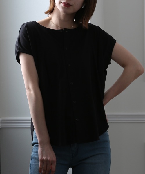 ElegChic(エレグシック)の「2WAYボタンカットソー(Tシャツ/カットソー・レディース・ブラック/ライトベージュ/ホワイト・4L/XL/M)」の4枚目の写真