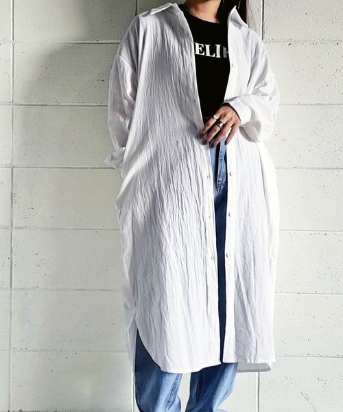 me+em select(ミームセレクト)の「サイドスリットコットンロングシャツ【数量限定販売】(シャツワンピース・レディース・グリーン/ブラック/ホワイト/ブラウン・FREE)」の6枚目の写真