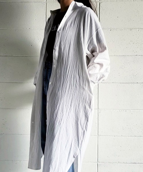 me+em select(ミームセレクト)の「サイドスリットコットンロングシャツ【数量限定販売】(シャツワンピース・レディース・グリーン/ブラック/ホワイト/ブラウン・FREE)」の7枚目の写真