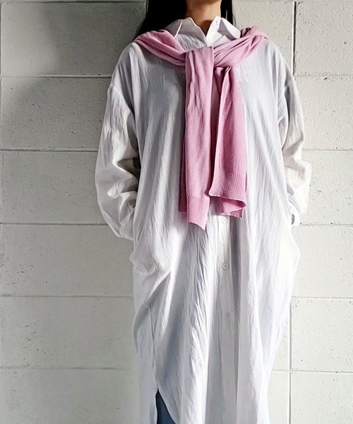 me+em select(ミームセレクト)の「サイドスリットコットンロングシャツ【数量限定販売】(シャツワンピース・レディース・グリーン/ブラック/ホワイト/ブラウン・FREE)」の8枚目の写真