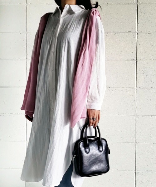 me+em select(ミームセレクト)の「サイドスリットコットンロングシャツ【数量限定販売】(シャツワンピース・レディース・グリーン/ブラック/ホワイト/ブラウン・FREE)」の9枚目の写真