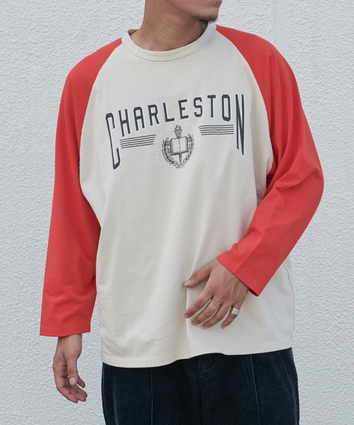 DISCOAT(ディスコート)の「【ARTEX/アルテックス】ラグラン配色ロングTシャツ(Tシャツ/カットソー・メンズ・チャコールグレー/グリーン/レッド・MEDIUM/LARGE)」の3枚目の写真