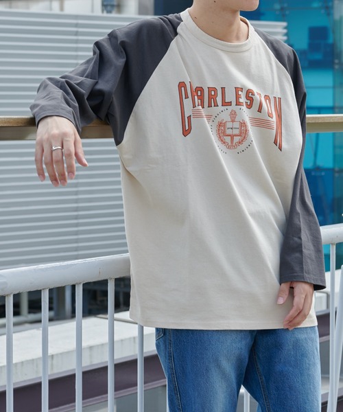 DISCOAT(ディスコート)の「【ARTEX/アルテックス】ラグラン配色ロングTシャツ(Tシャツ/カットソー・メンズ・チャコールグレー/グリーン/レッド・MEDIUM/LARGE)」の1枚目の写真