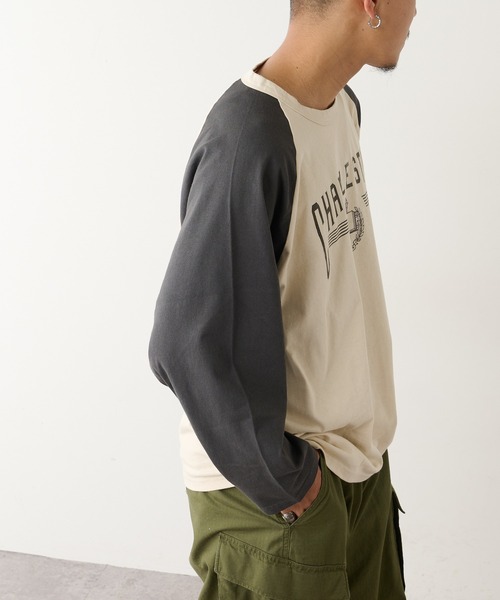 DISCOAT(ディスコート)の「【ARTEX/アルテックス】ラグラン配色ロングTシャツ(Tシャツ/カットソー・メンズ・チャコールグレー/グリーン/レッド・MEDIUM/LARGE)」の7枚目の写真