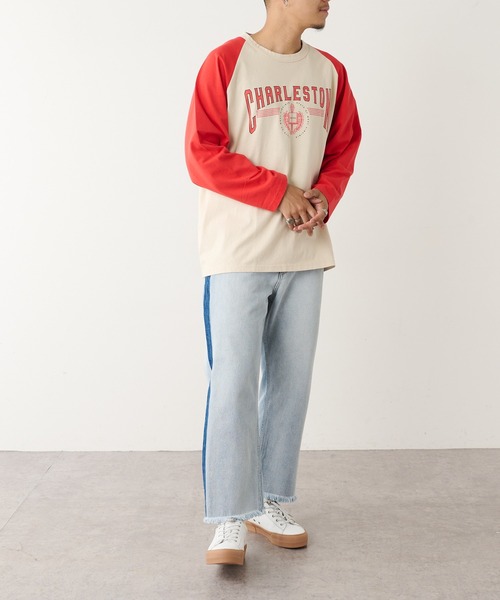 DISCOAT(ディスコート)の「【ARTEX/アルテックス】ラグラン配色ロングTシャツ(Tシャツ/カットソー・メンズ・チャコールグレー/グリーン/レッド・MEDIUM/LARGE)」の13枚目の写真