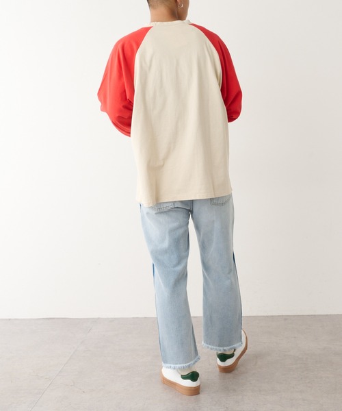 DISCOAT(ディスコート)の「【ARTEX/アルテックス】ラグラン配色ロングTシャツ(Tシャツ/カットソー・メンズ・チャコールグレー/グリーン/レッド・MEDIUM/LARGE)」の9枚目の写真