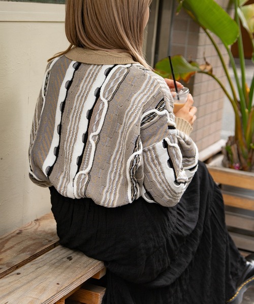 kutir（クティール）の「デザインポロニット（ニット/セーター・レディース・ブラック/ベージュ/カーキ/ネイビー・FREE）」の12枚目の写真