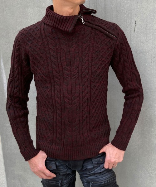 HIDEAWAYS NICOLE（ハイダウェイニコル）の「肩ファスナ－タ－トルネックニット（ニット/セーター・メンズ・ブラック×グレー/ホワイト×ライトグレー/レッド系その他/ホワイト系その他・MEDIUM/LARGE/X-LARGE）」の4枚目の写真