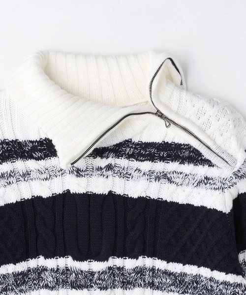 HIDEAWAYS NICOLE（ハイダウェイニコル）の「肩ファスナ－タ－トルネックニット（ニット/セーター・メンズ・ブラック×グレー/ホワイト×ライトグレー/レッド系その他/ホワイト系その他・MEDIUM/LARGE/X-LARGE）」の10枚目の写真