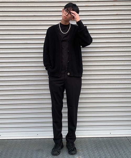 anown（アノン）の「鹿の子編みVネックニットカーディガン【インフルエンサー枝元雷亜×anown 限定コラボ】（カーディガン/ボレロ・メンズ・グリーン/ブラック/ホワイト・M/L）」の10枚目の写真