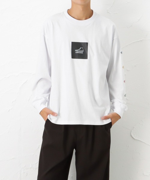 CONVERSE(コンバース)の「ボックスシューズプリント ロングスリーブTシャツ(Tシャツ/カットソー・メンズ・ブルー/ブラック/ホワイト・M/L/XL)」の1枚目の写真