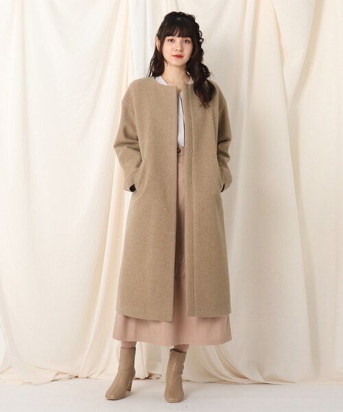 セール ジャケット アウター ウール混 軽くて暖かい Brooch クチュールブローチ のファッション Brooch ノーカラーコート Couture スペリオルモッサノーカラーコート ノーカラーコート セール