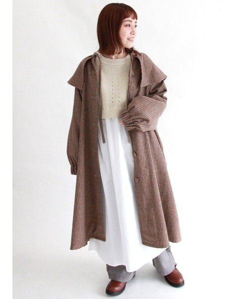 ehka sopo（エヘカソポ）の「無地チェックアソートケープコート（その他アウター・レディース・ベージュ/ブラウン/チャコール・ﾌﾘ-）」の2枚目の写真