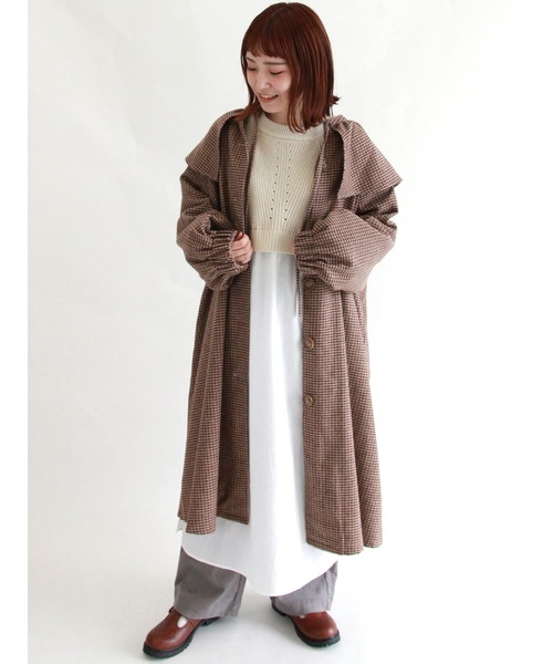 ehka sopo（エヘカソポ）の「無地チェックアソートケープコート（その他アウター・レディース・ベージュ/ブラウン/チャコール・ﾌﾘ-）」の16枚目の写真
