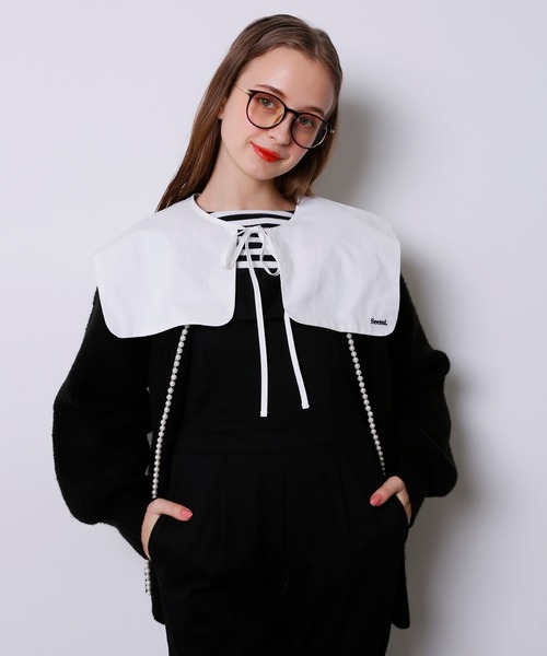 Seemi. byNICECLAUP( シーミーバイナイスクラップ)の「付け衿付ボーダーロンT(Tシャツ/カットソー・レディース・ピンク/ブラック/サックスブルー・FREE)」の5枚目の写真