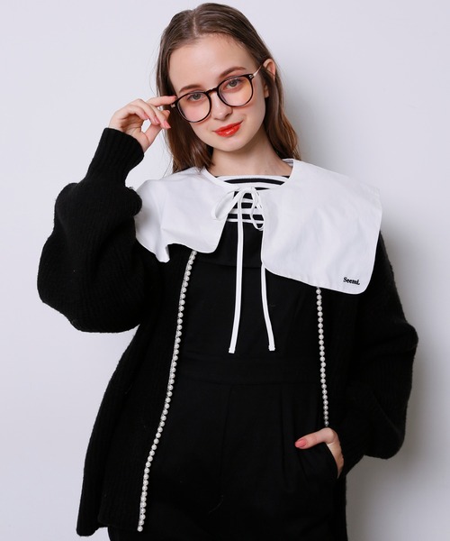 Seemi. byNICECLAUP( シーミーバイナイスクラップ)の「付け衿付ボーダーロンT(Tシャツ/カットソー・レディース・ピンク/ブラック/サックスブルー・FREE)」の6枚目の写真