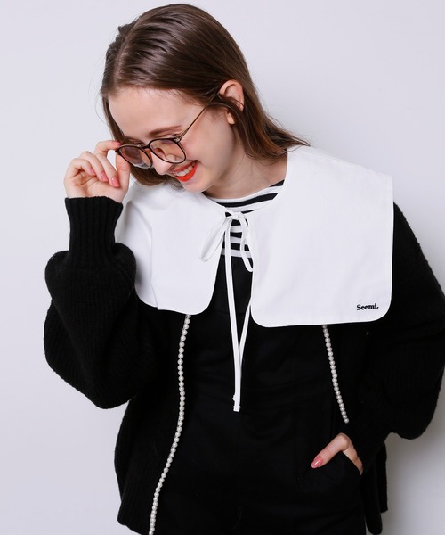 Seemi. byNICECLAUP( シーミーバイナイスクラップ)の「付け衿付ボーダーロンT(Tシャツ/カットソー・レディース・ピンク/ブラック/サックスブルー・FREE)」の7枚目の写真