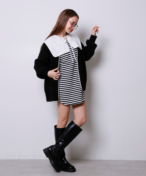 Seemi. byNICECLAUP( シーミーバイナイスクラップ)の「付け衿付ボーダーロンT(Tシャツ/カットソー・レディース・ピンク/ブラック/サックスブルー・FREE)」の4枚目の写真