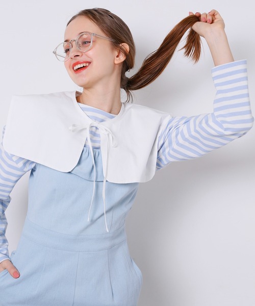 Seemi. byNICECLAUP( シーミーバイナイスクラップ)の「付け衿付ボーダーロンT(Tシャツ/カットソー・レディース・ピンク/ブラック/サックスブルー・FREE)」の22枚目の写真