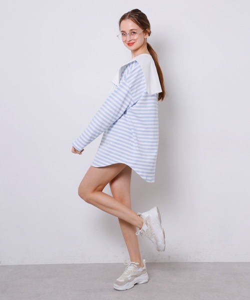 Seemi. byNICECLAUP( シーミーバイナイスクラップ)の「付け衿付ボーダーロンT(Tシャツ/カットソー・レディース・ピンク/ブラック/サックスブルー・FREE)」の11枚目の写真