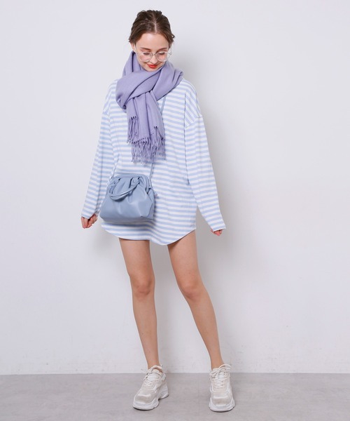 Seemi. byNICECLAUP( シーミーバイナイスクラップ)の「付け衿付ボーダーロンT(Tシャツ/カットソー・レディース・ピンク/ブラック/サックスブルー・FREE)」の13枚目の写真