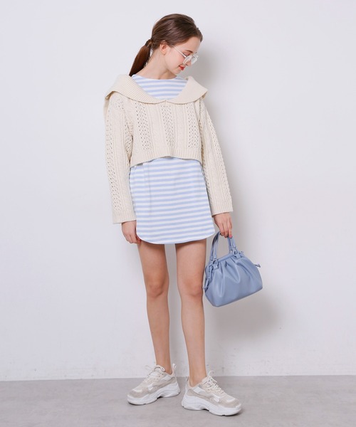 Seemi. byNICECLAUP( シーミーバイナイスクラップ)の「付け衿付ボーダーロンT(Tシャツ/カットソー・レディース・ピンク/ブラック/サックスブルー・FREE)」の16枚目の写真