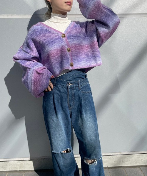 Alley by w closet（アリーバイダブルクローゼット）の「【Alley】カラフルグラデ2WAYニットカーディガン（カーディガン/ボレロ・レディース・パープル/ブルー・FREE）」の14枚目の写真