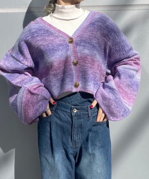 Alley by w closet（アリーバイダブルクローゼット）の「【Alley】カラフルグラデ2WAYニットカーディガン（カーディガン/ボレロ・レディース・パープル/ブルー・FREE）」の15枚目の写真