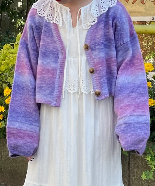 Alley by w closet（アリーバイダブルクローゼット）の「【Alley】カラフルグラデ2WAYニットカーディガン（カーディガン/ボレロ・レディース・パープル/ブルー・FREE）」の8枚目の写真