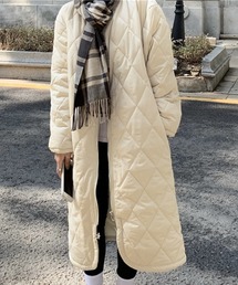 DAY CLOSET | レディース ベースボールカラーカジュアルキルティングロングコート(ノーカラーコート)