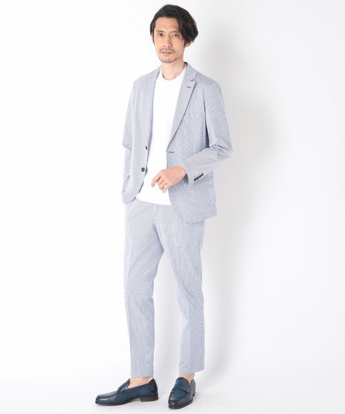 CROWDED CLOSET（クラウデッドクローゼット）の「コットンリネンサッカーストライプジャージパンツ（その他パンツ・メンズ・ホワイト/ネイビー・01/02/03/04）」の3枚目の写真