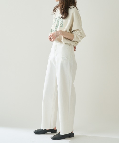 mystic（ミスティック）の「カレッジショートスウェット（スウェット・レディース・オフホワイト/ブルー/オレンジ・FREE）」の4枚目の写真