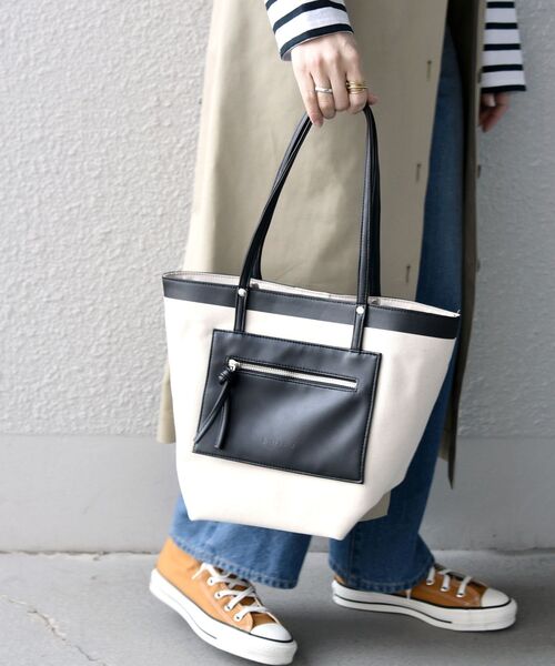 SHIPS any（シップス エニィ）の「SHIPS any: 2WAY キャンバス コンビ トート バッグ◇（トートバッグ・レディース・ホワイト/ブラック・ONE SIZE）」の20枚目の写真